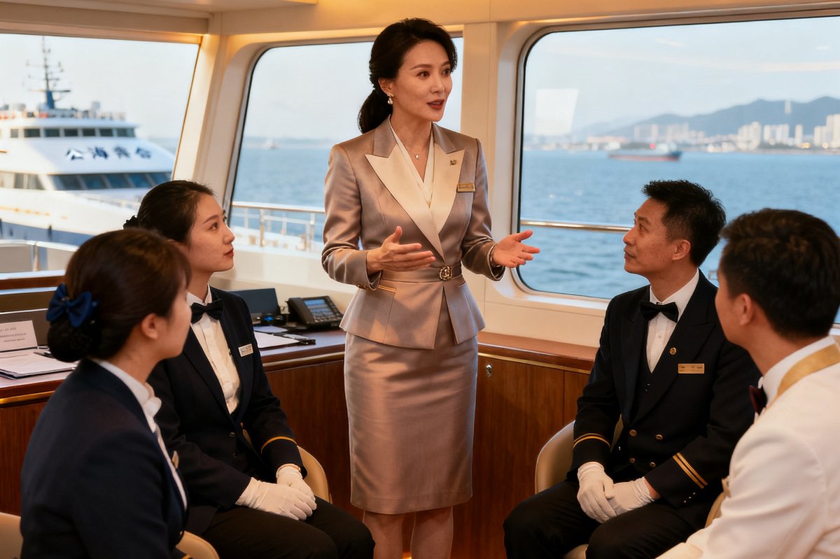 公海贵宾会首席运营官林雅婷女士，正在项目现场与管家团队沟通，她身着优雅的职业装，展现出丰富的现场管理经验。